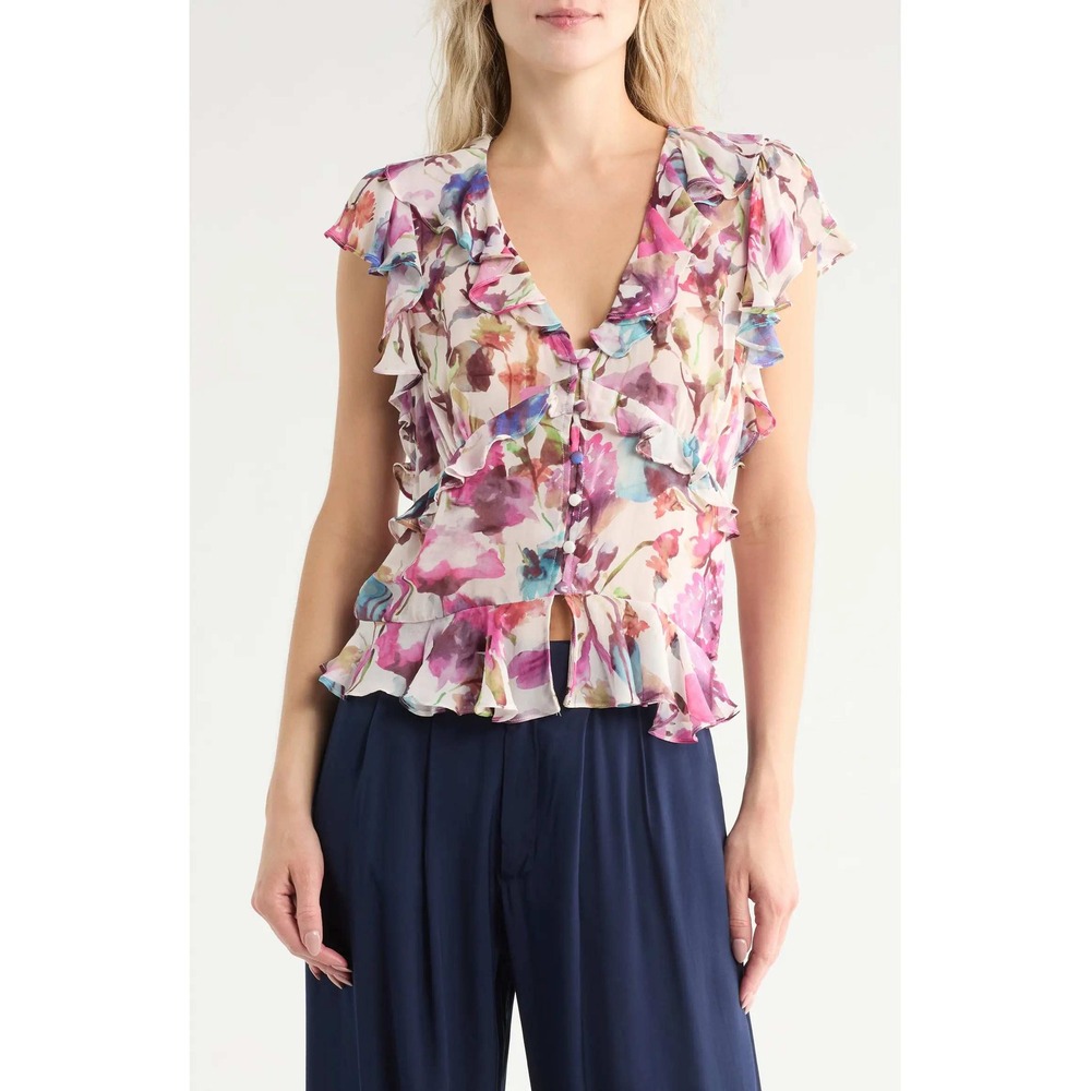 NWT Jason Wu Flutter Sleeve Ruffle‎ Top Size L